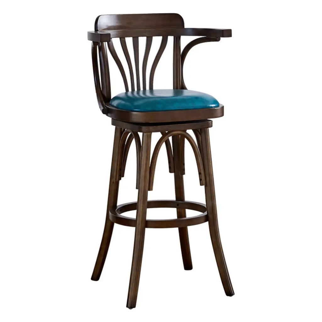 Sgabello da bar girevole imbottito in pelle blu anticata