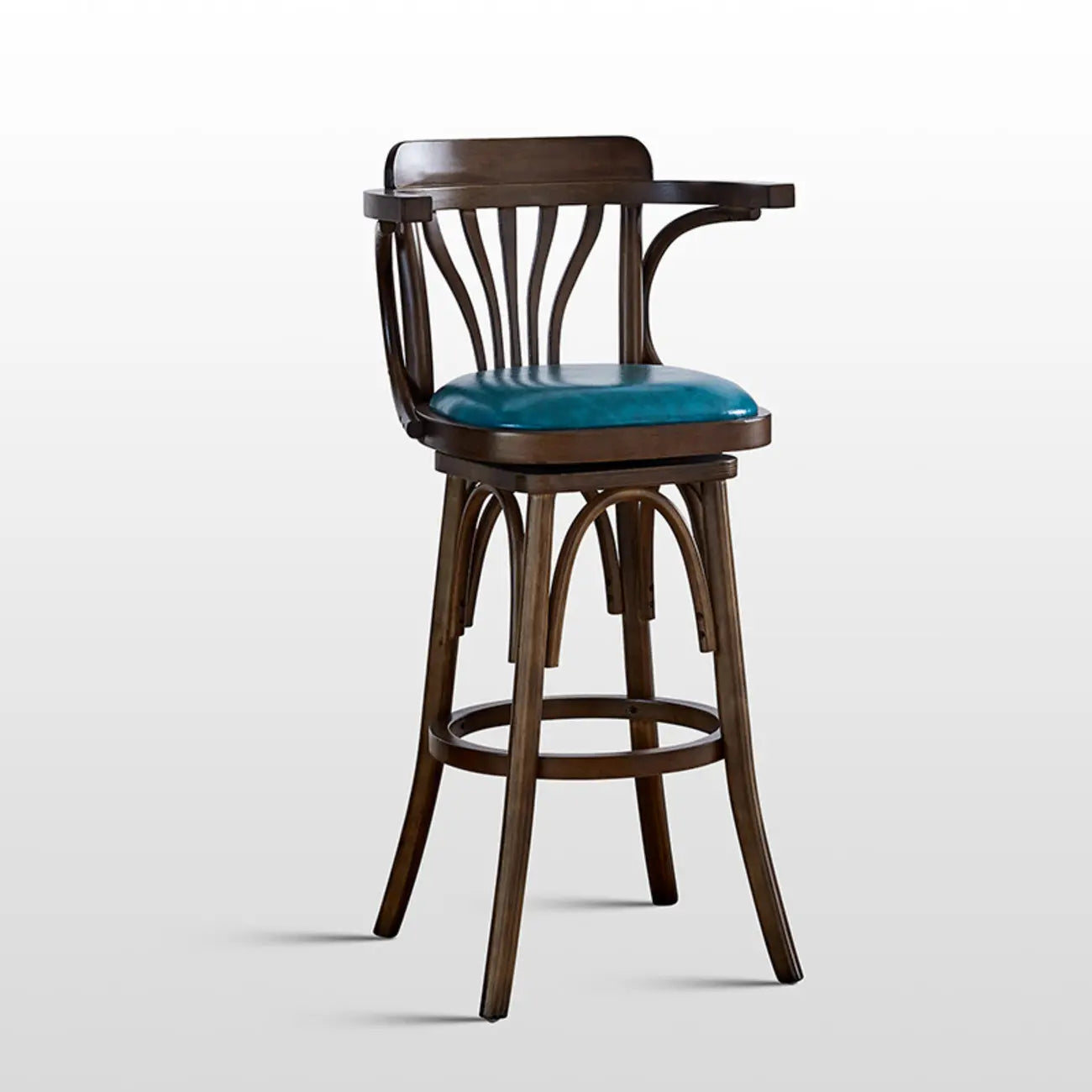 Sgabello da bar girevole imbottito in pelle blu anticata