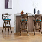 Sgabello da bar girevole imbottito in pelle blu anticata