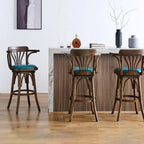 Sgabello da bar girevole imbottito in pelle blu anticata