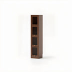 Bibliothèque verticale en bois de cerisier avec portes vitrées