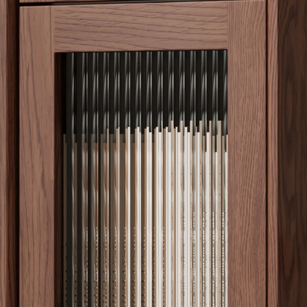 Bibliothèque verticale en bois de cerisier avec portes vitrées
