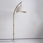 Lampadaire moderne en tissu avec dôme et arc en métal, à brancher, pour salon