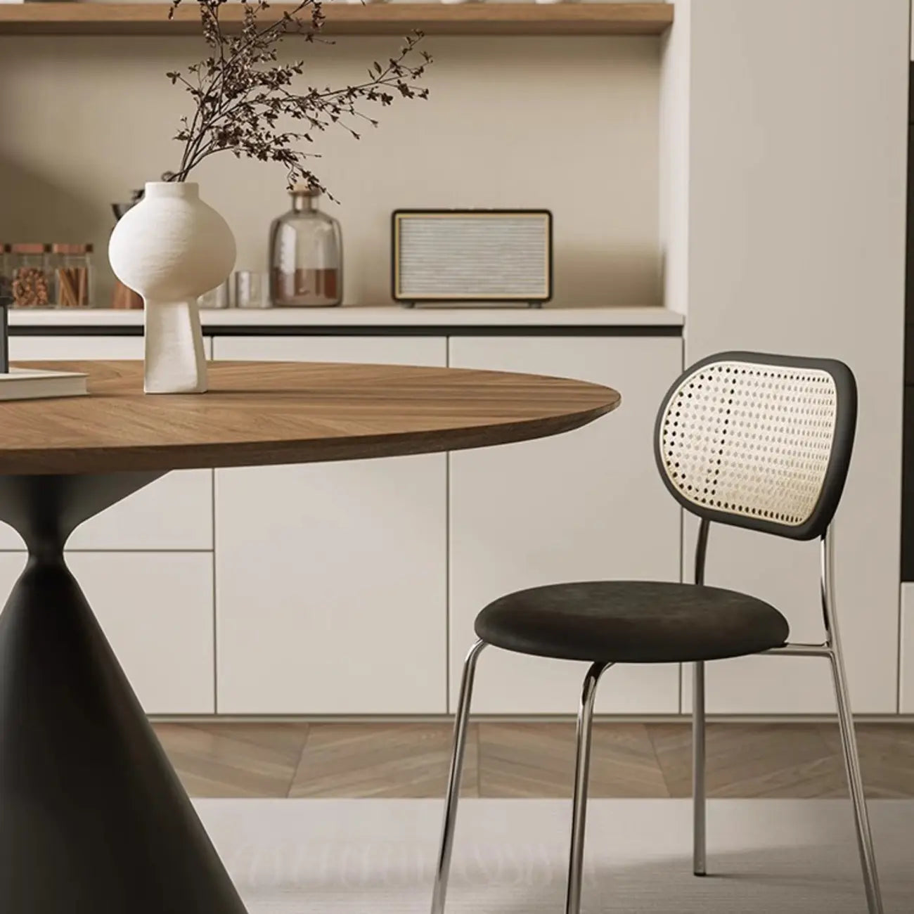 Table de salle à manger scandinave en bois brun et acier