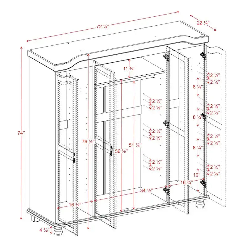 Armoire-penderie Kyle 4 portes de Palace Imports, 100 % bois massif, avec portes en bois massif ou miroir