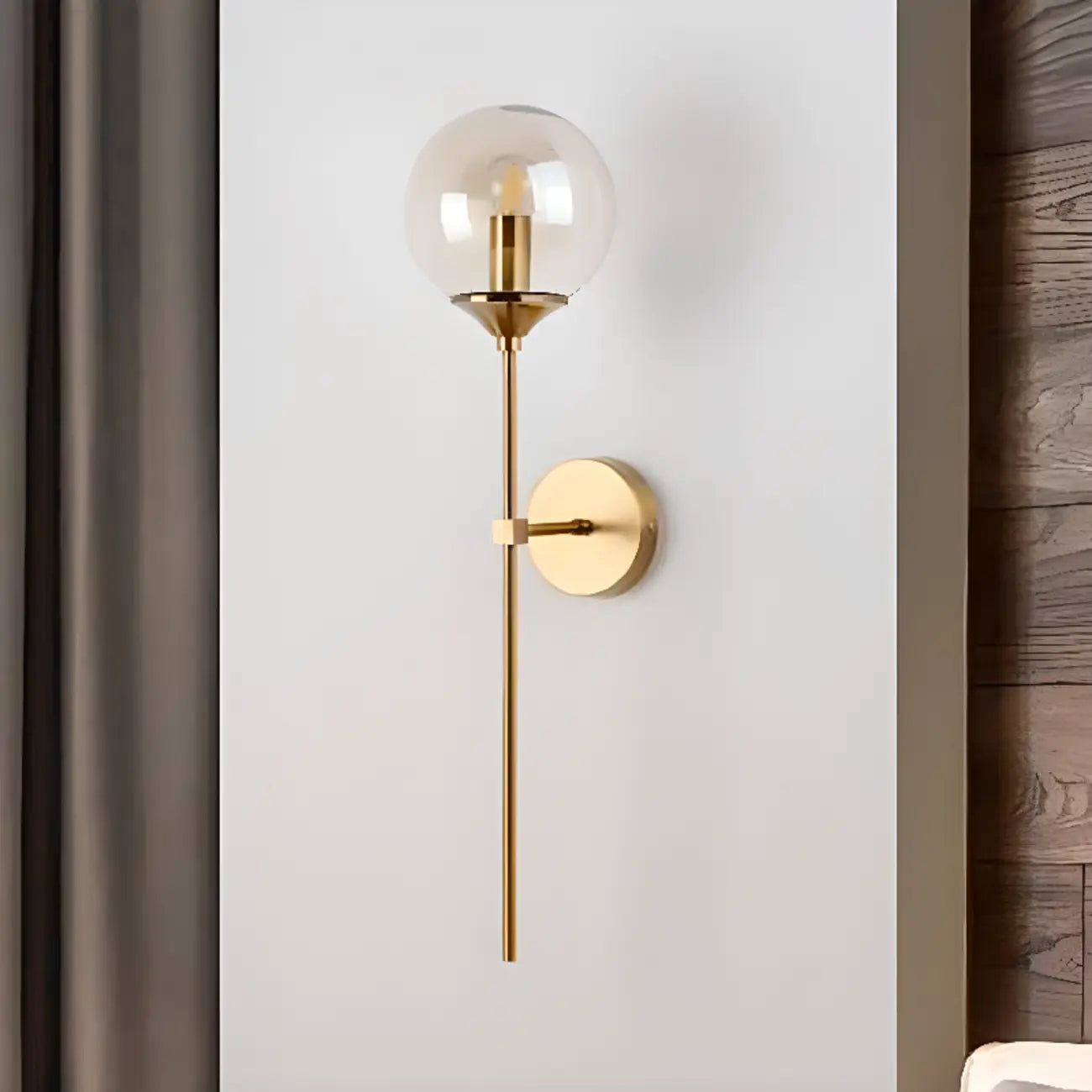 Applique murale moderne en métal avec globe en verre gris