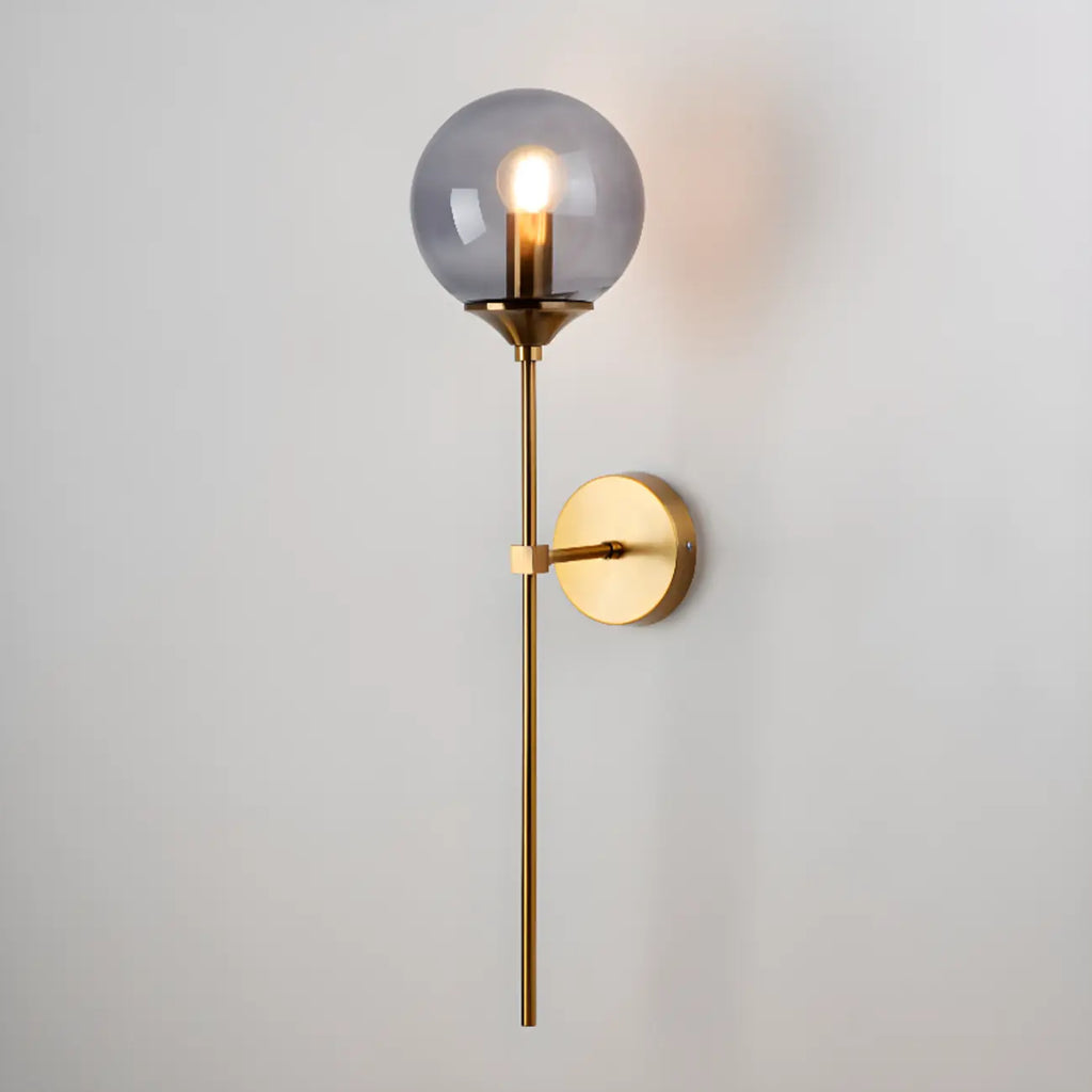 Applique murale moderne en métal avec globe en verre gris