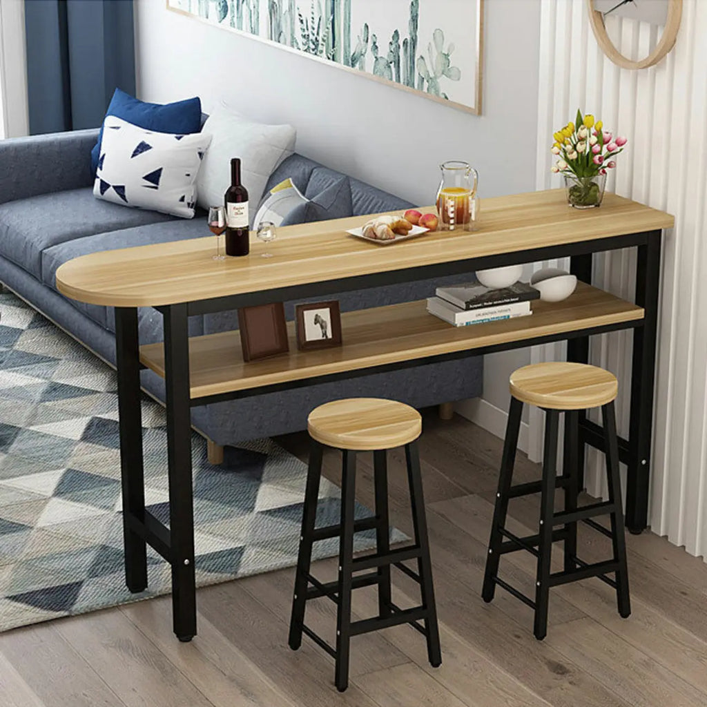 Tables de bar à plateau fixe en bois naturel et métal de forme irrégulière