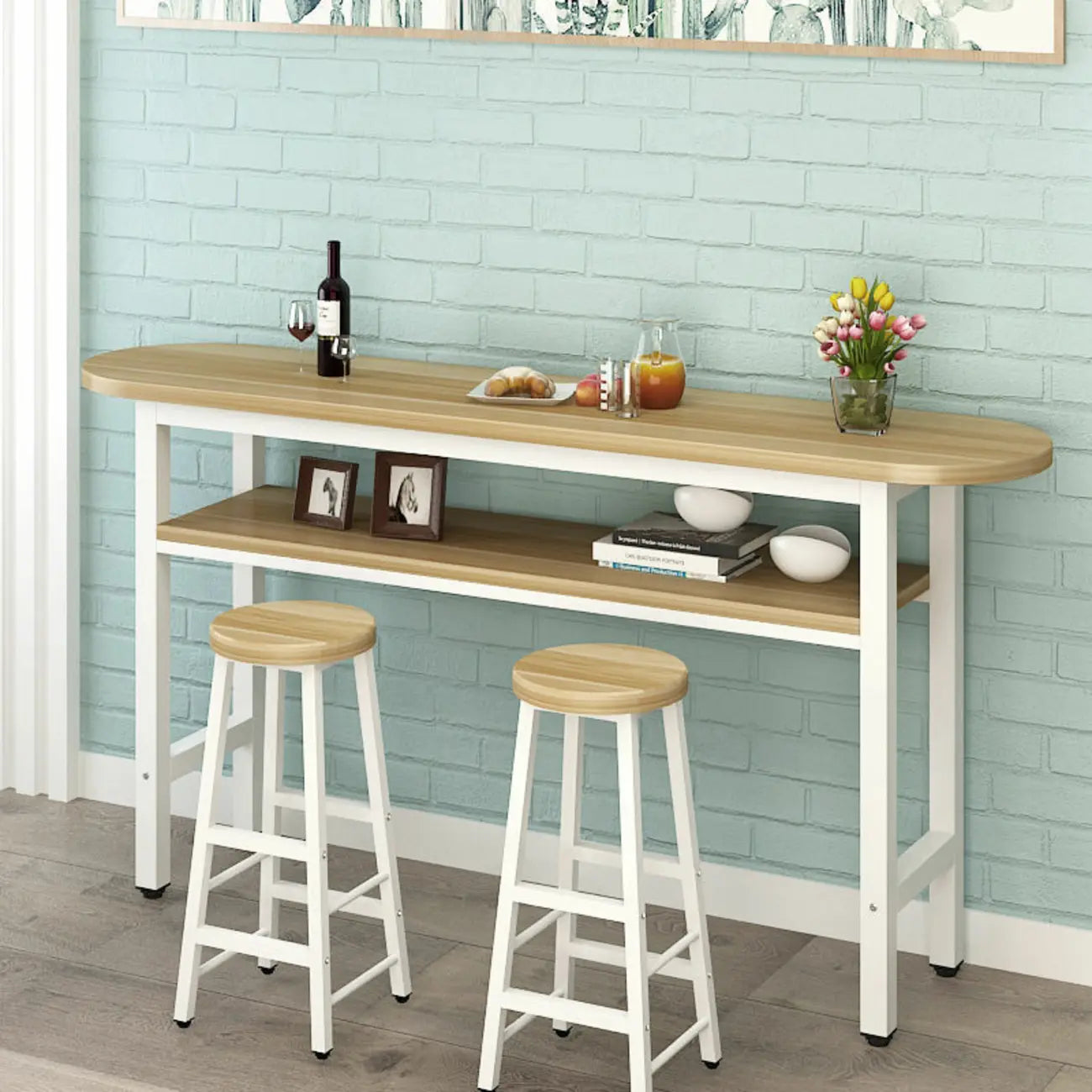 Tables de bar à plateau fixe en bois naturel et métal de forme irrégulière