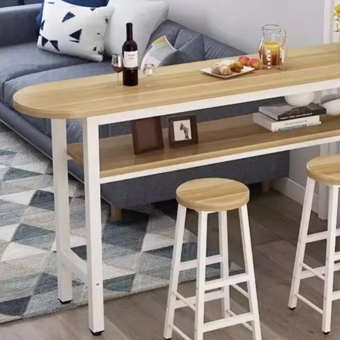 Tables de bar à plateau fixe en bois naturel et métal de forme irrégulière