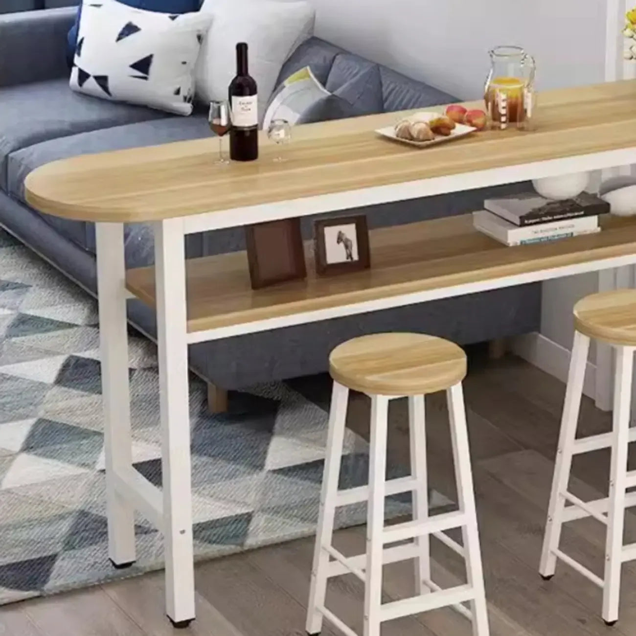 Tables de bar à plateau fixe en bois naturel et métal de forme irrégulière