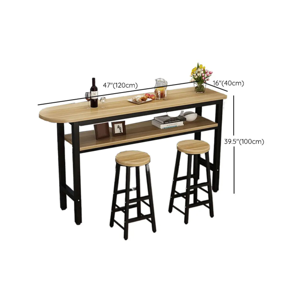 Tables de bar à plateau fixe en bois naturel et métal de forme irrégulière