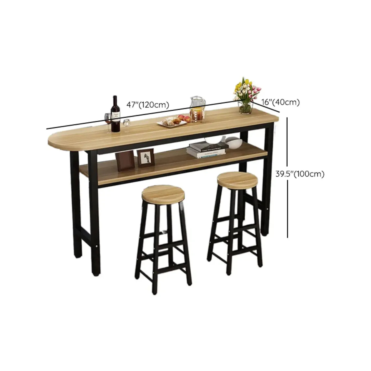 Tables de bar à plateau fixe en bois naturel et métal de forme irrégulière