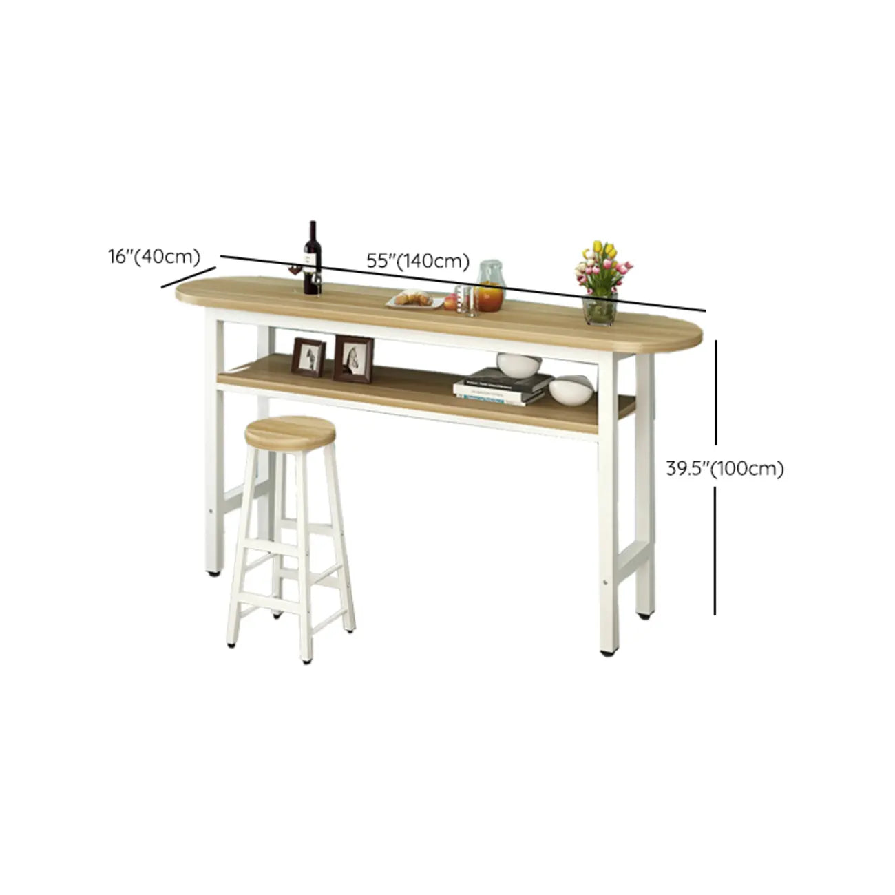 Tables de bar à plateau fixe en bois naturel et métal de forme irrégulière