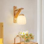Mini applique murale d'intérieur avec abat-jour en tissu et cadre en bois