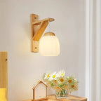 Mini applique murale d'intérieur avec abat-jour en tissu et cadre en bois