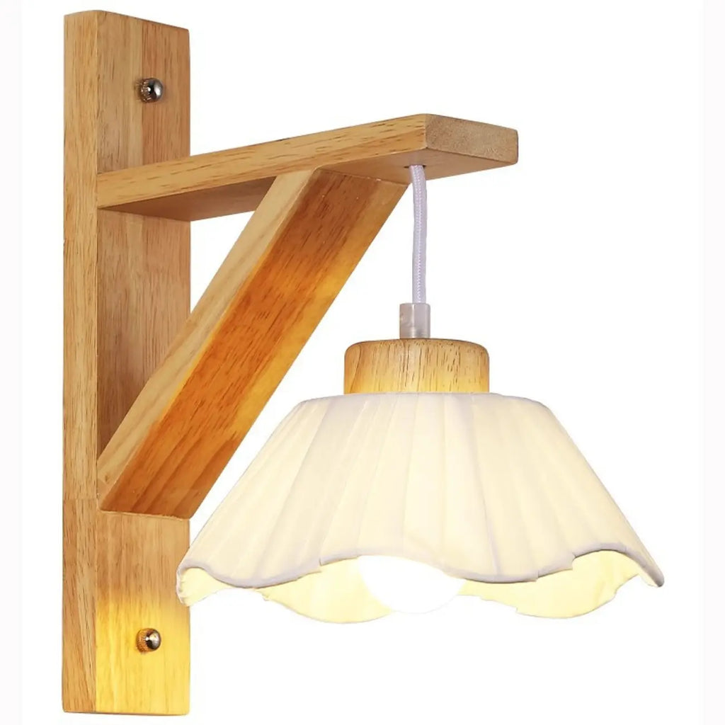 Mini applique murale d'intérieur avec abat-jour en tissu et cadre en bois