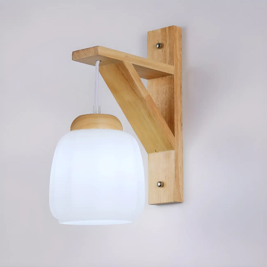Mini applique murale d'intérieur avec abat-jour en tissu et cadre en bois