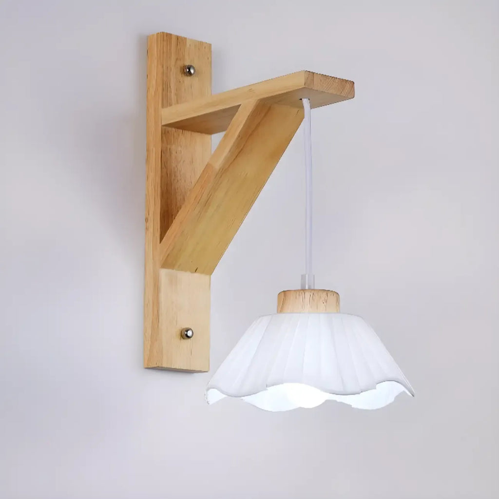 Mini applique murale d'intérieur avec abat-jour en tissu et cadre en bois
