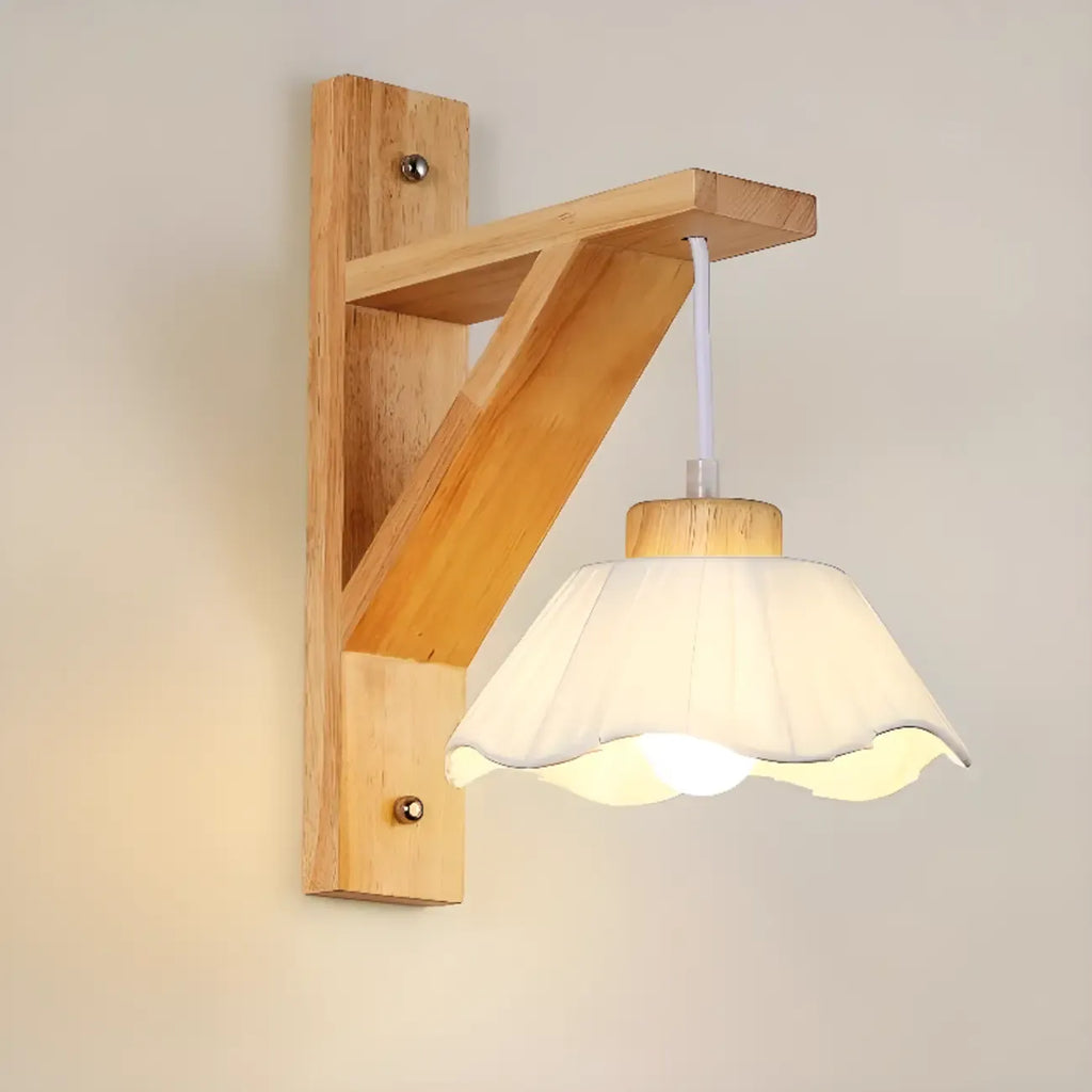 Mini applique murale d'intérieur avec abat-jour en tissu et cadre en bois