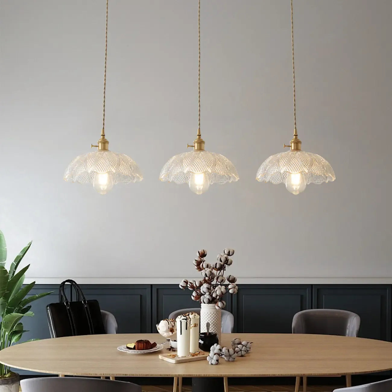 Lampadario moderno a sospensione dorato a 3 luci in vetro per cucina