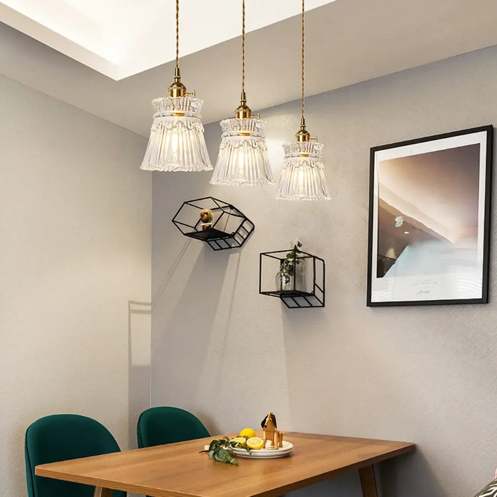 Lampadario moderno a sospensione dorato a 3 luci in vetro per cucina