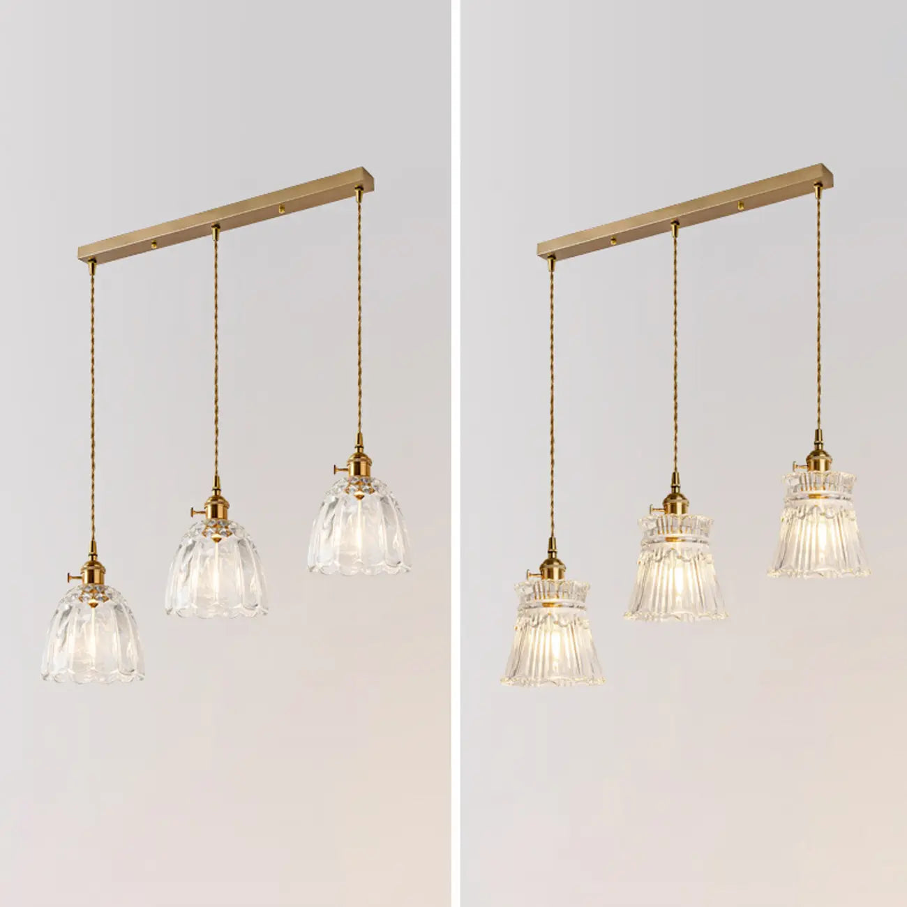 Lampadario moderno a sospensione dorato a 3 luci in vetro per cucina