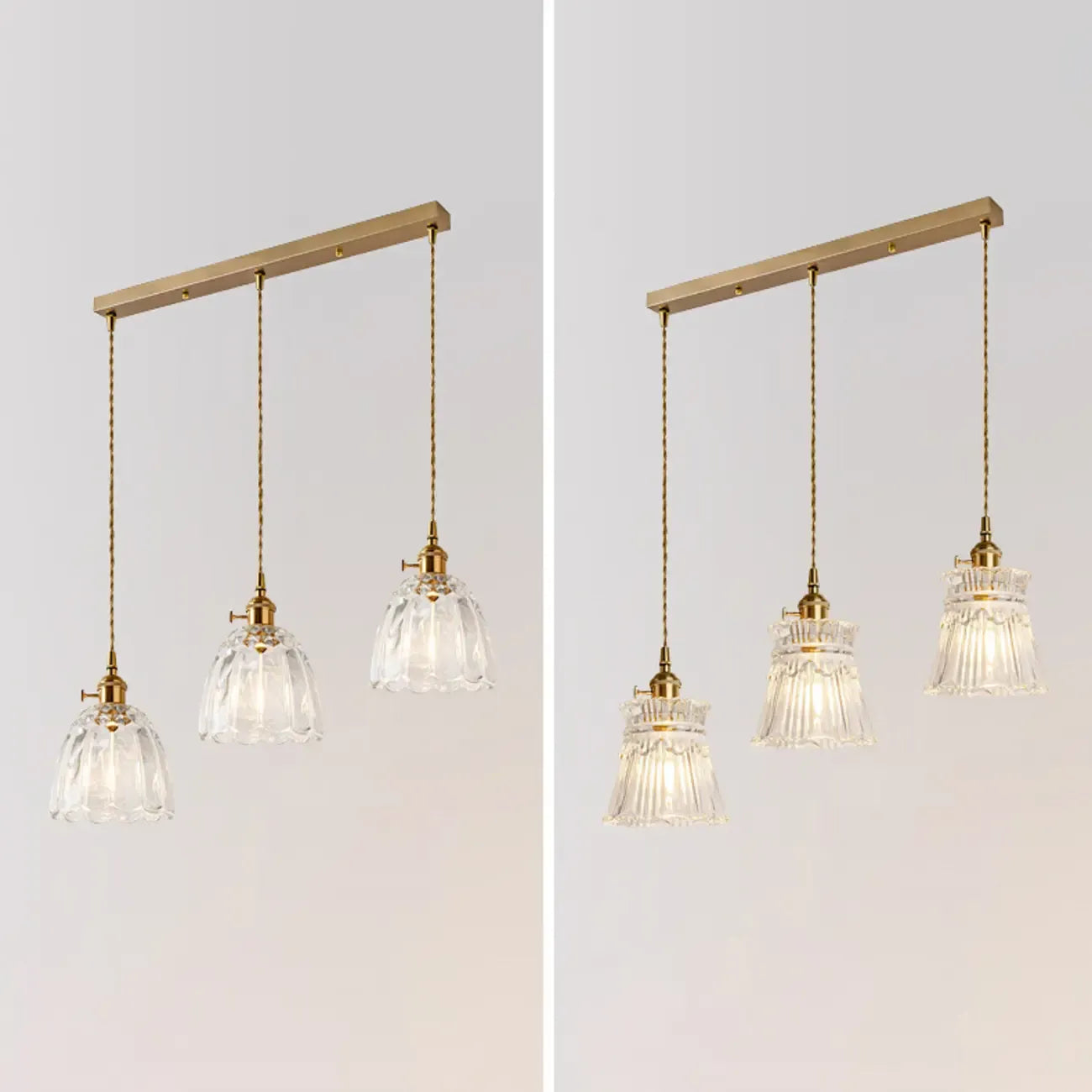Lampadario moderno a sospensione dorato a 3 luci in vetro per cucina