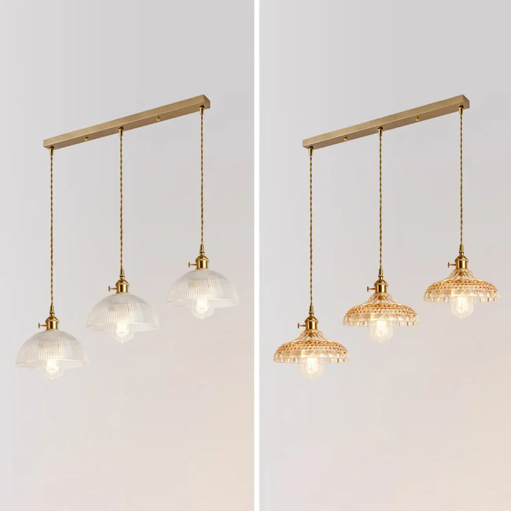 Lampadario moderno a sospensione dorato a 3 luci in vetro per cucina