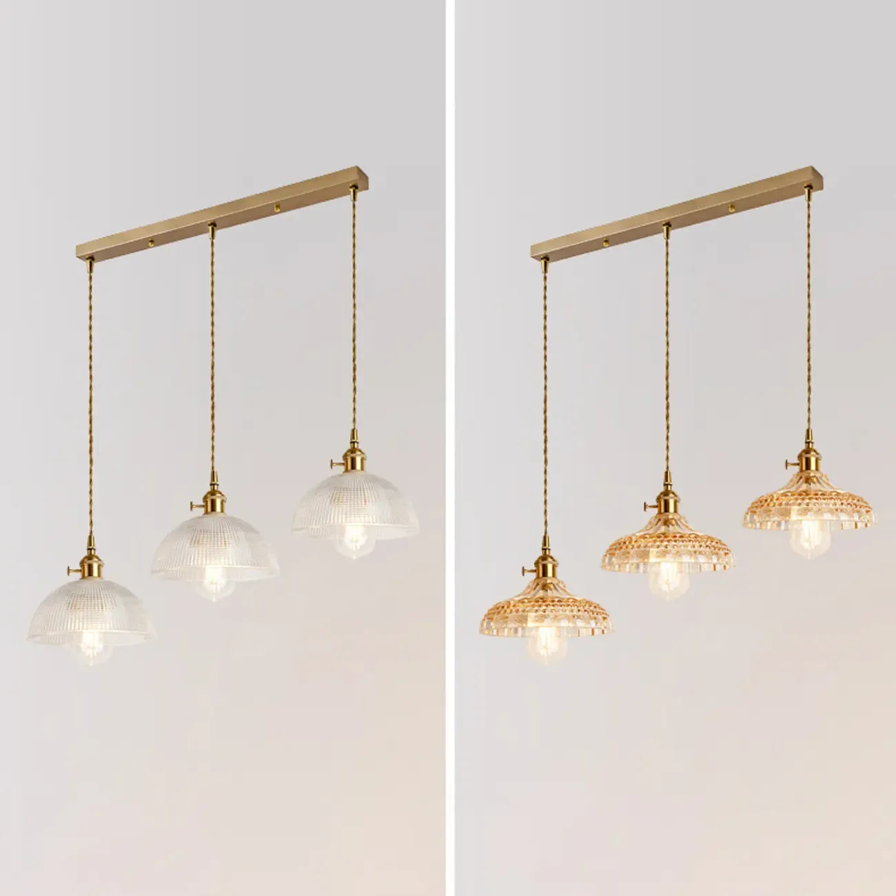 Lampadario moderno a sospensione dorato a 3 luci in vetro per cucina