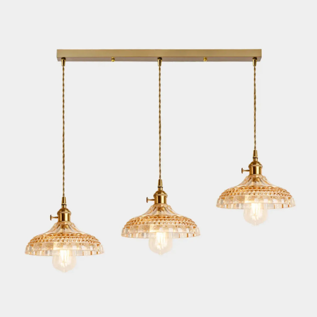 Lampadario moderno a sospensione dorato a 3 luci in vetro per cucina