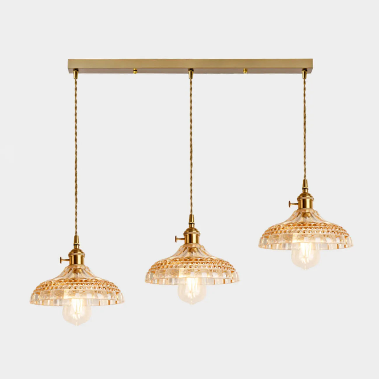 Lampadario moderno a sospensione dorato a 3 luci in vetro per cucina