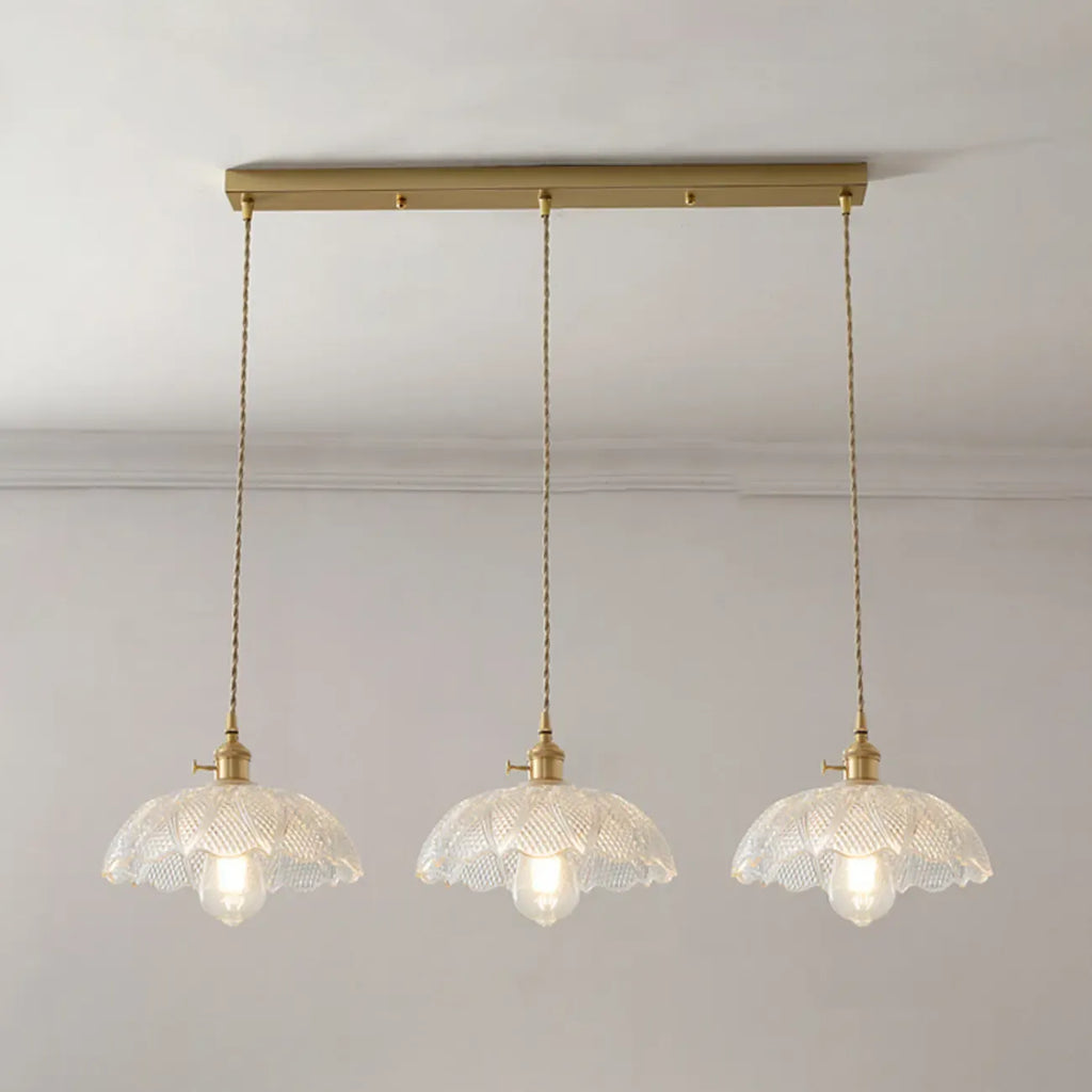 Lampadario moderno a sospensione dorato a 3 luci in vetro per cucina