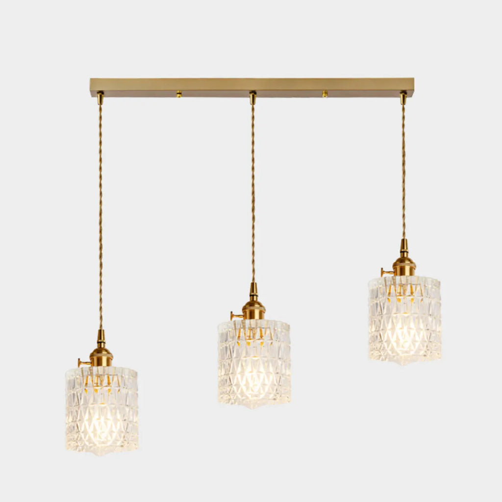 Lampadario moderno a sospensione dorato a 3 luci in vetro per cucina