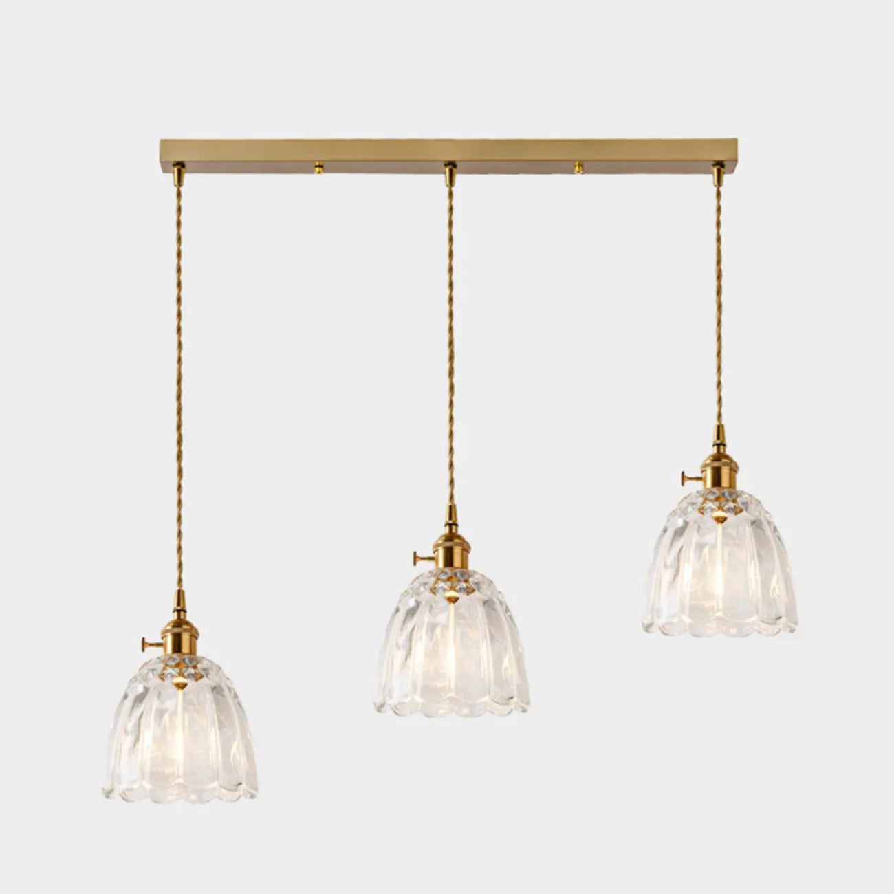 Lampadario moderno a sospensione dorato a 3 luci in vetro per cucina