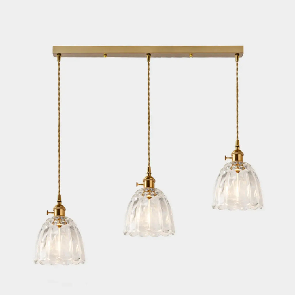 Lampadario moderno a sospensione dorato a 3 luci in vetro per cucina