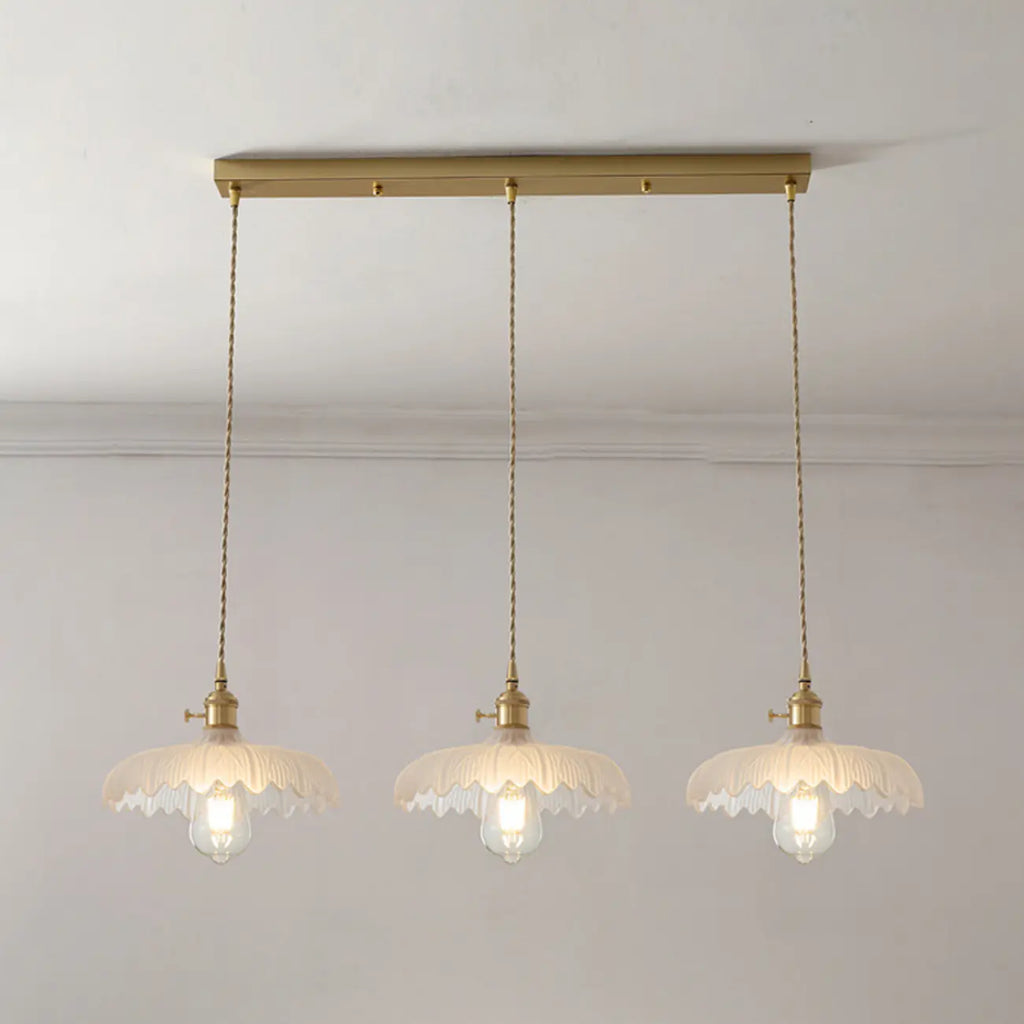 Lampadario moderno a sospensione dorato a 3 luci in vetro per cucina
