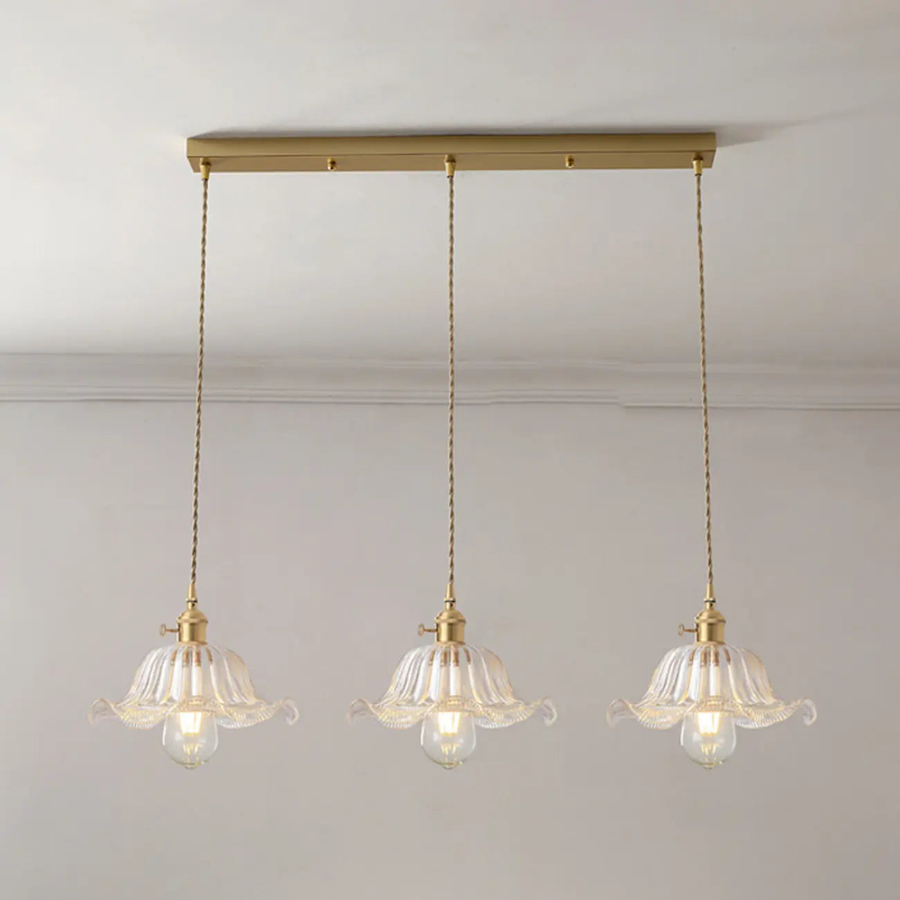 Lampadario moderno a sospensione dorato a 3 luci in vetro per cucina