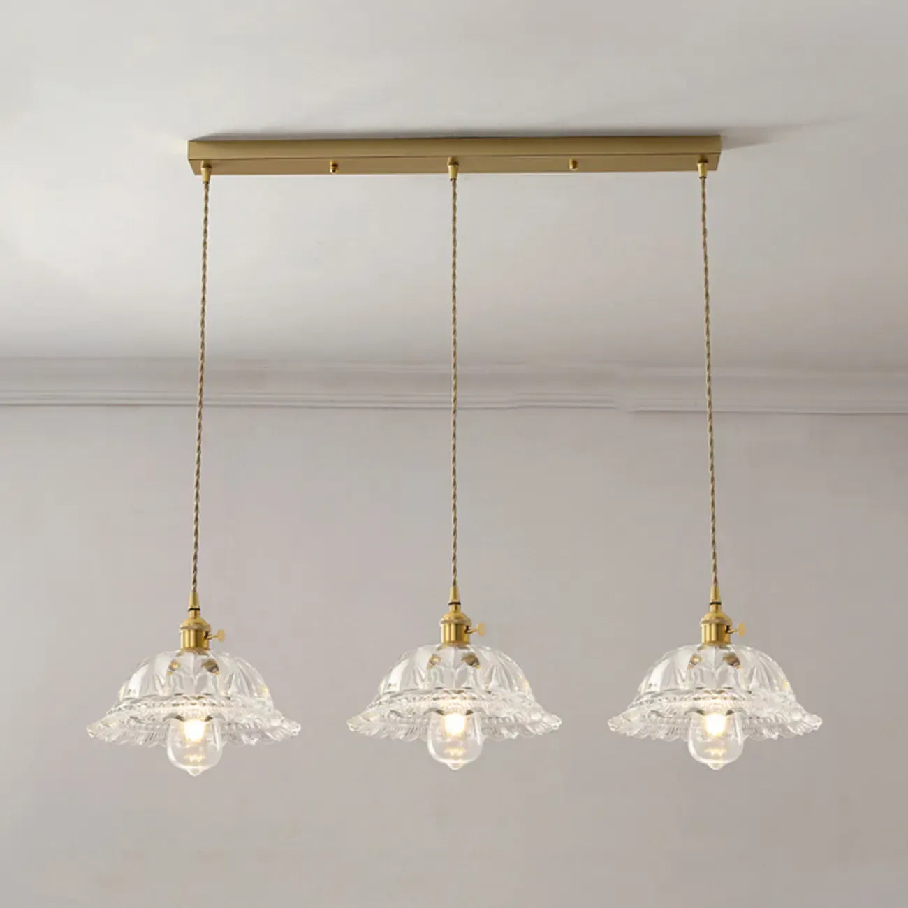 Lampadario moderno a sospensione dorato a 3 luci in vetro per cucina
