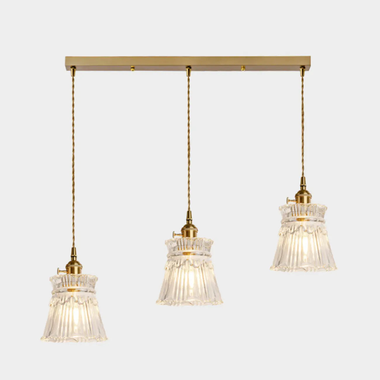 Lampadario moderno a sospensione dorato a 3 luci in vetro per cucina