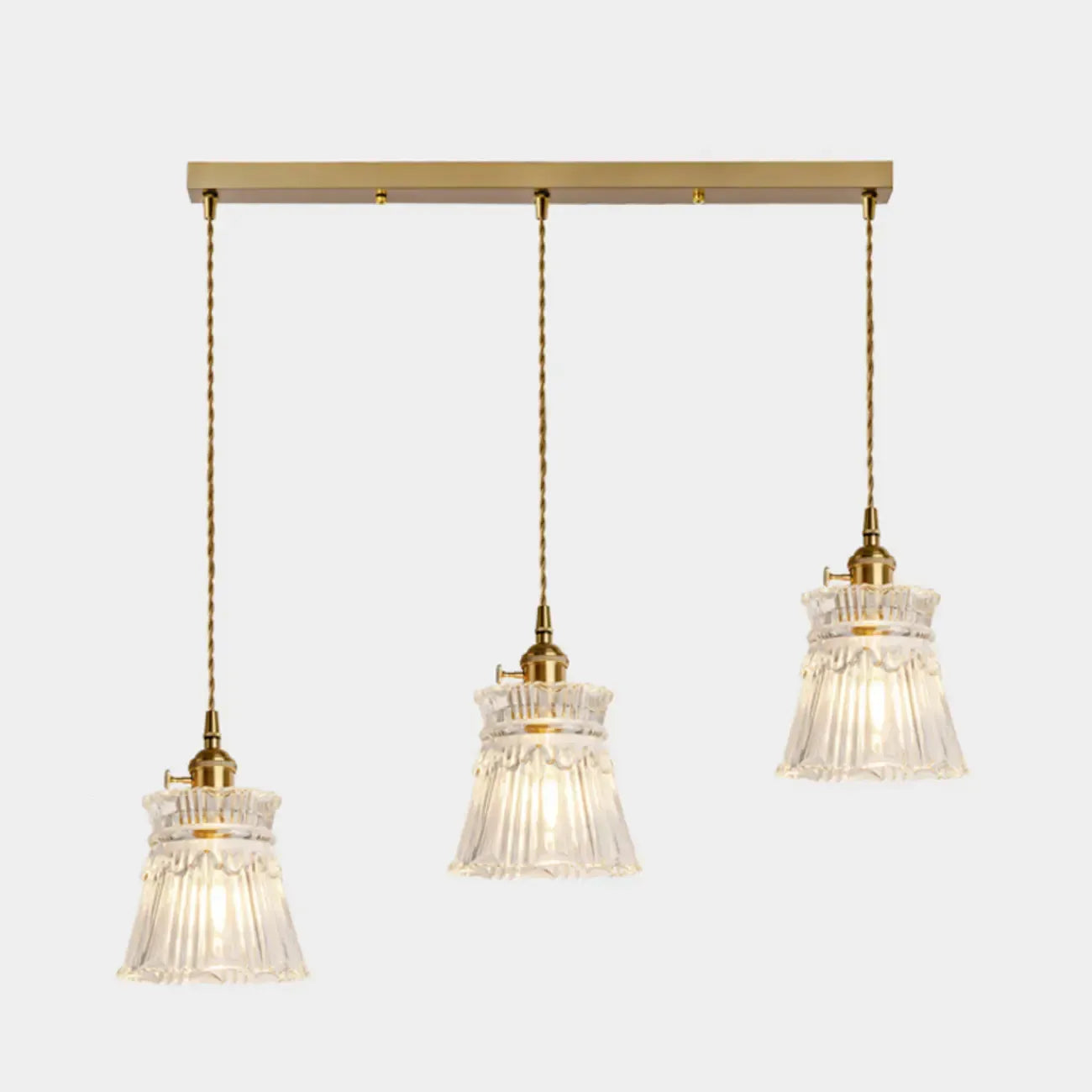 Lampadario moderno a sospensione dorato a 3 luci in vetro per cucina