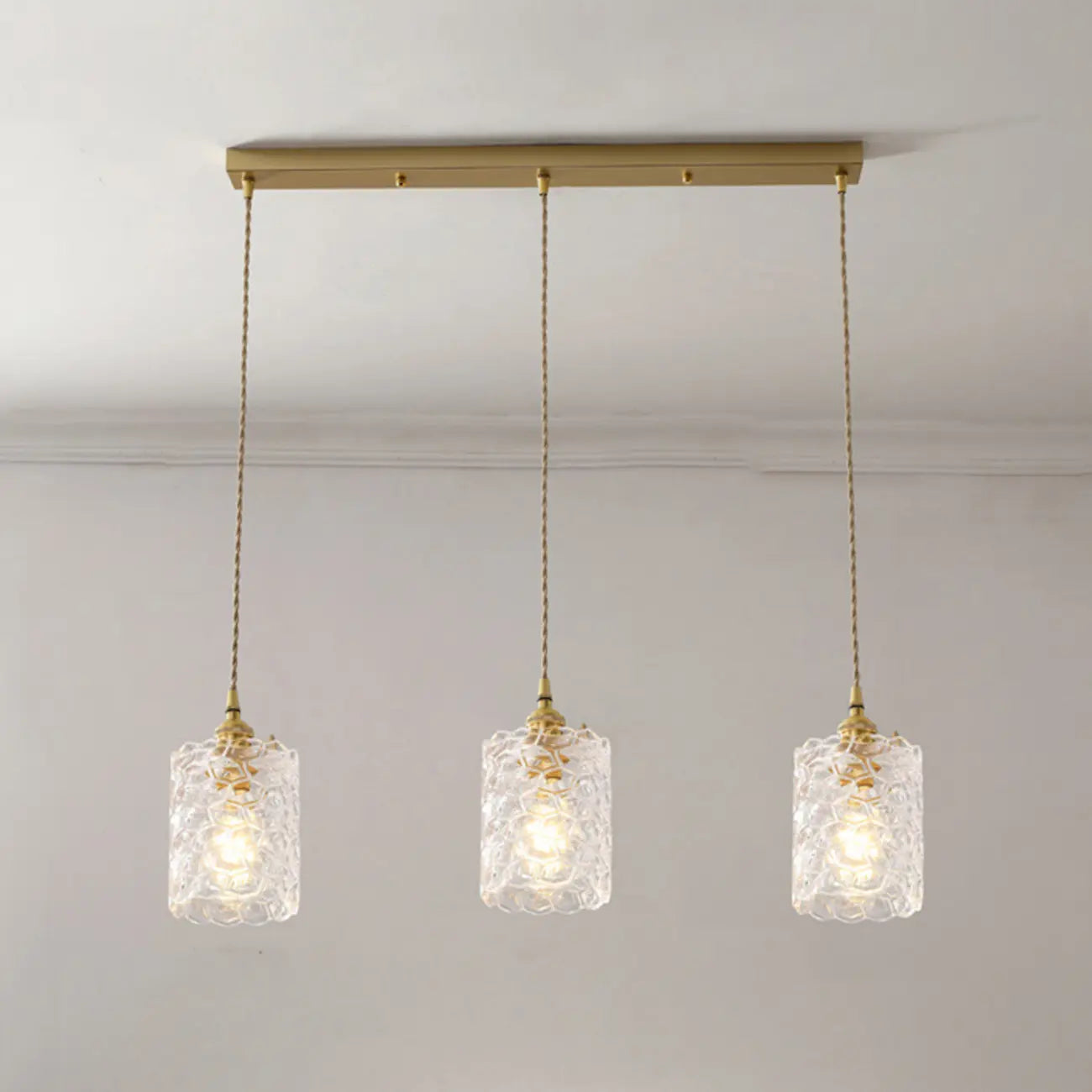 Lampadario moderno a sospensione dorato a 3 luci in vetro per cucina