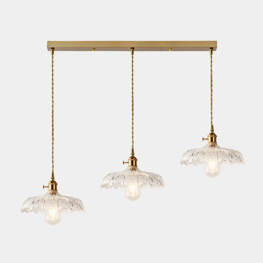 Lampadario moderno a sospensione dorato a 3 luci in vetro per cucina
