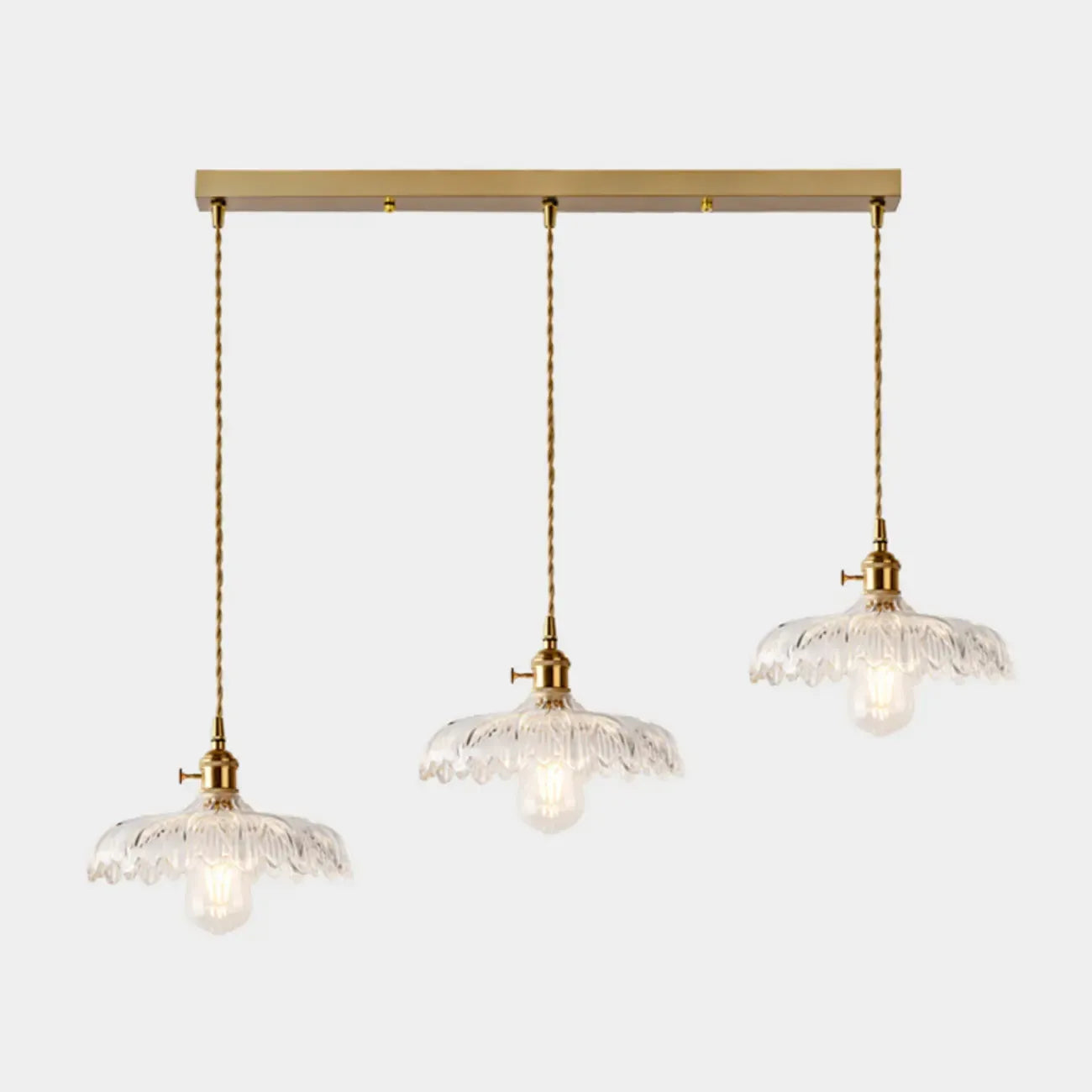 Lampadario moderno a sospensione dorato a 3 luci in vetro per cucina