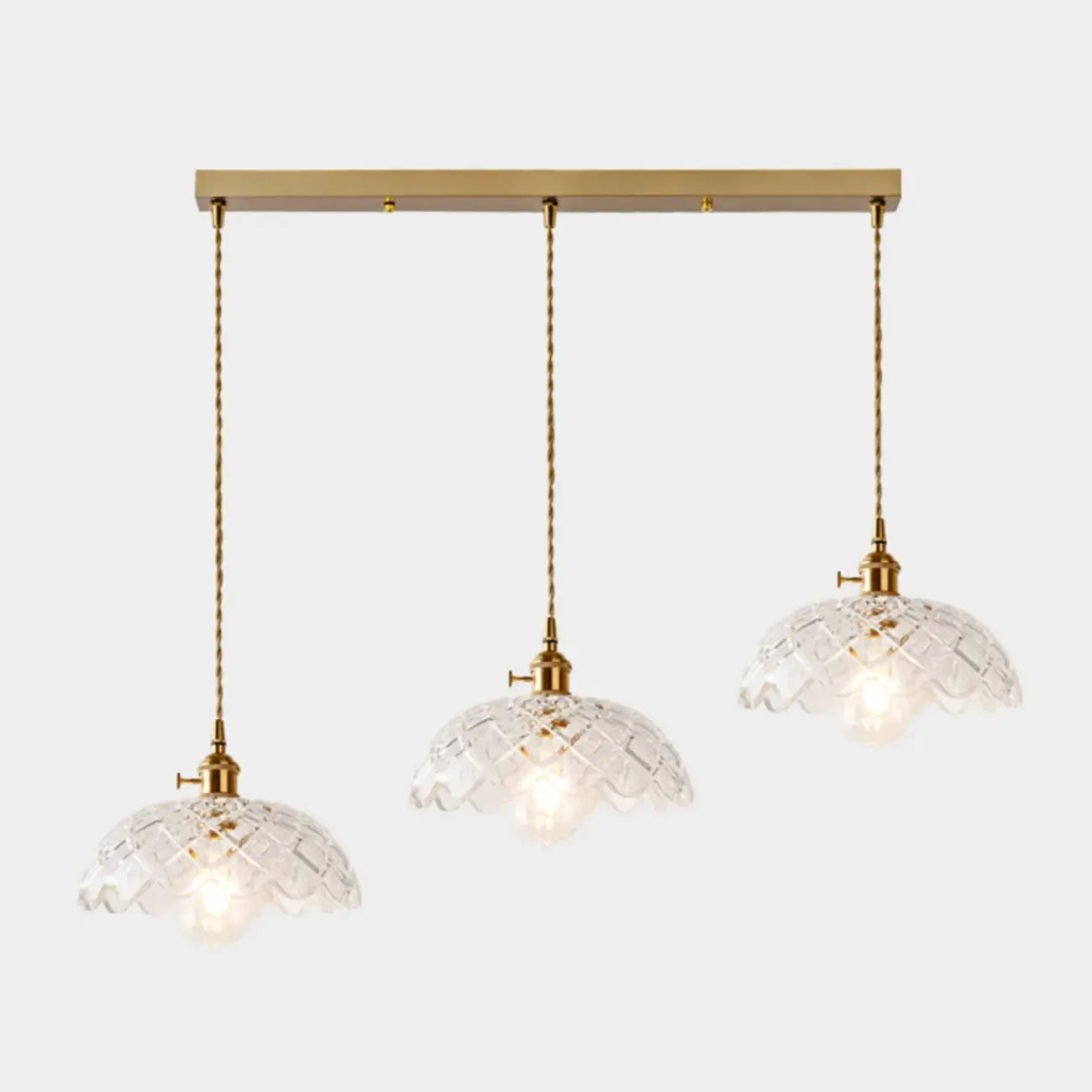 Lampadario moderno a sospensione dorato a 3 luci in vetro per cucina