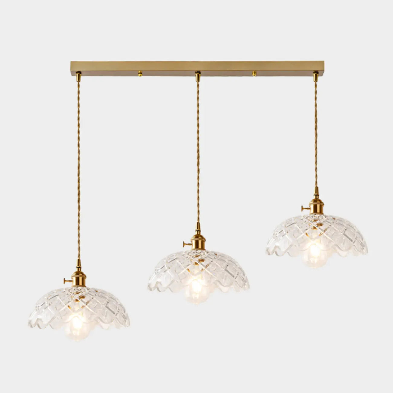 Lampadario moderno a sospensione dorato a 3 luci in vetro per cucina