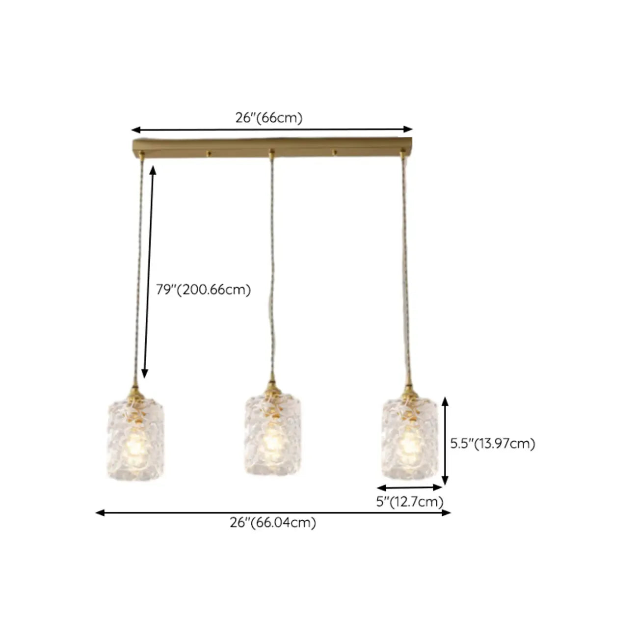 Lampadario moderno a sospensione dorato a 3 luci in vetro per cucina