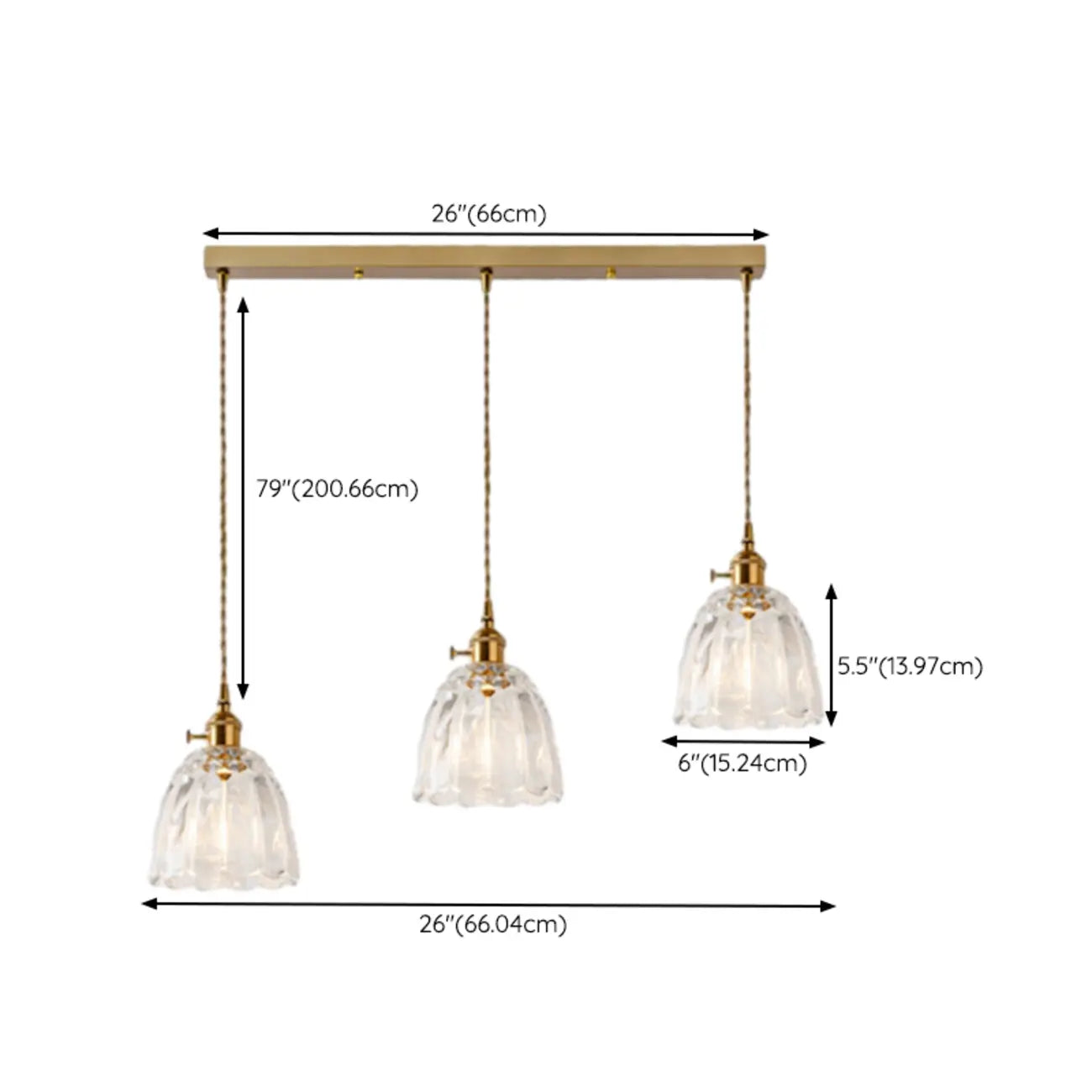Lampadario moderno a sospensione dorato a 3 luci in vetro per cucina