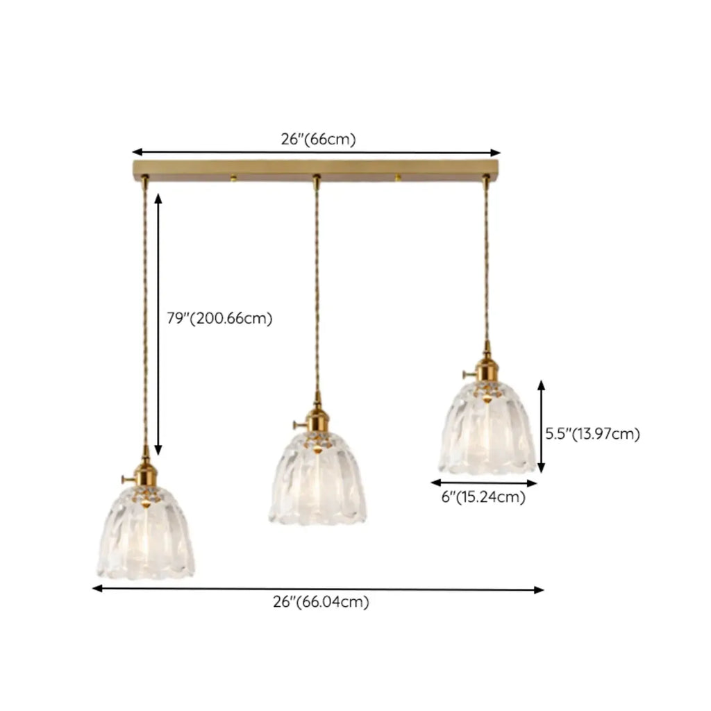 Lampadario moderno a sospensione dorato a 3 luci in vetro per cucina
