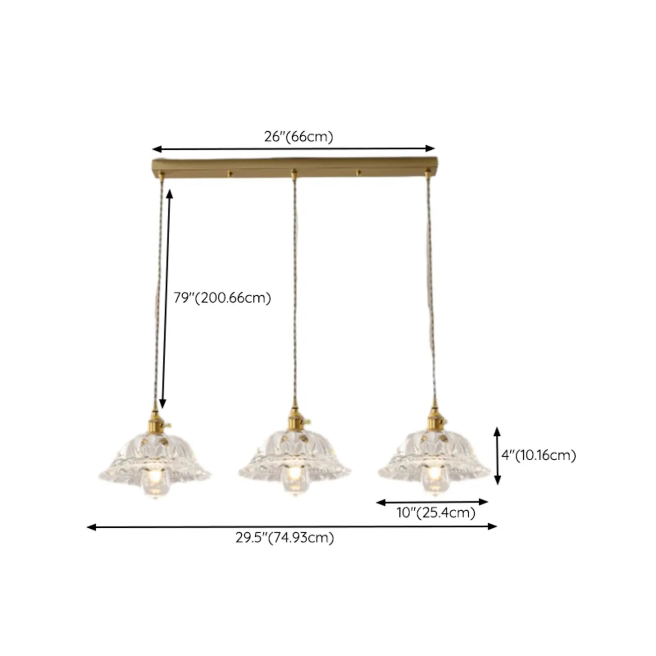Lampadario moderno a sospensione dorato a 3 luci in vetro per cucina